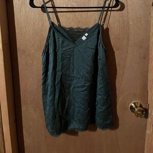 Dark Green Lace Trim Cami Top